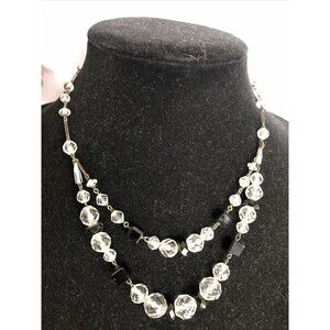 Vintage Art Deco Czech Oval Faceted Crystal Glass Graduated Beaded Necklace 16”